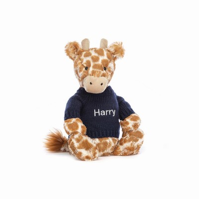 Jellycat Bashful Giraffe with Navy Jumper Australia | 492057XCJ